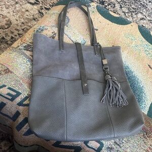 Moda Luxe Clyde suede Gray  and Leather Tote Bag large pebble